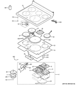 Cooktop Diagram and Parts List for PHB920SF2SS  General Electric Range