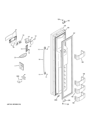 Freezer Door Diagram and Parts List for PSB42YSKCSS  General Electric Refrigerator