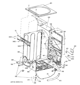 Cabinet Diagram and Parts List for GFDS170GH0WW  General Electric Dryer