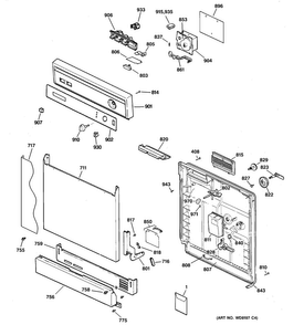 Escutcheon & Door Assembly Diagram and Parts List for GSD2600G20CC  General Electric Dishwasher