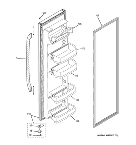 Fresh Food Door Diagram and Parts List for GSS20GSDTSS  General Electric Refrigerator