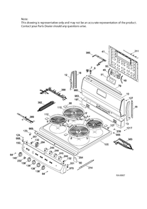 BACKGUARD & COOKTOP Diagram and Parts List for JCAS745M3BB  General Electric Range