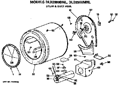 Drum And Duct Assembly Diagram and Parts List for DLB2880DNL  Hotpoint Dryer