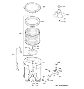Tub, Basket & Agitator Diagram and Parts List for GCWN4950D2WS  General Electric Washer