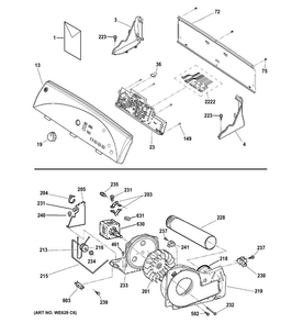 Backsplash, Blower & Motor Assembly Diagram and Parts List for GTDS560EF3WS  General Electric Dryer