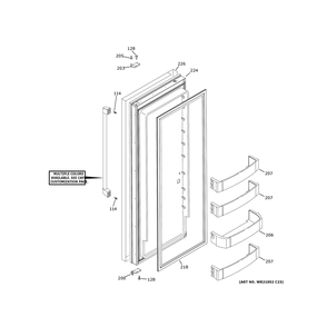 Fresh Food Door Diagram and Parts List for CSB48YP2NMS1  General Electric Refrigerator