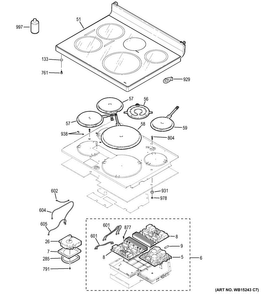 Cooktop Diagram and Parts List for PHB920EJ1ES  General Electric Range