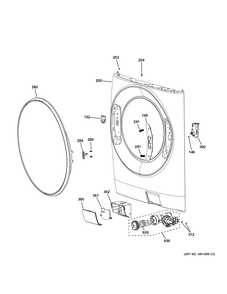 Front Panel And Door Diagram and Parts List for PFQ83HSSW0WW  General Electric Air Conditioner