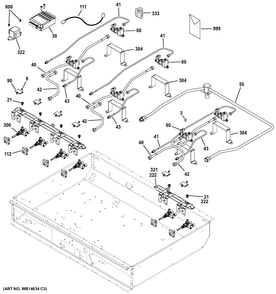 Gas & Burner Parts Diagram and Parts List for CGU366SEH1SS  General Electric Cooktop