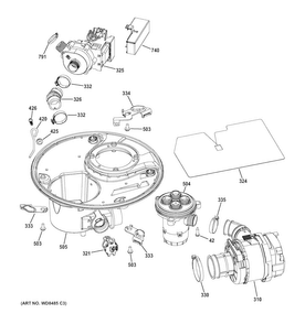 Sump & Motor Mechanism Diagram and Parts List for CDT765SSF7SS  General Electric Dishwasher