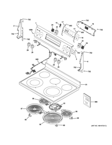 Control Panel And Cooktop Diagram and Parts List for GRF600AV1WW  General Electric Range