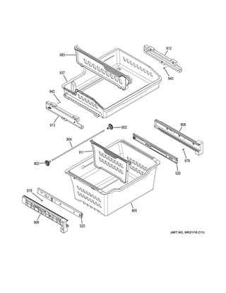 Freezer Shelves Diagram and Parts List for GFE24JBLGFTS  General Electric Refrigerator