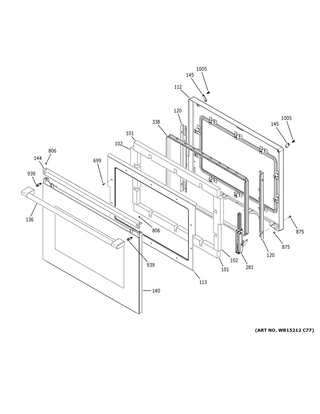 Door Diagram and Parts List for CKS70DM2N1S5  General Electric Range