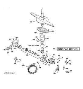 Motor-pump Mechanism Diagram and Parts List for GSD2700N10BB  General Electric Dishwasher