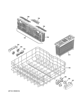 Lower Rack Assembly Diagram and Parts List for GDF520PGJ6CC  General Electric Dishwasher