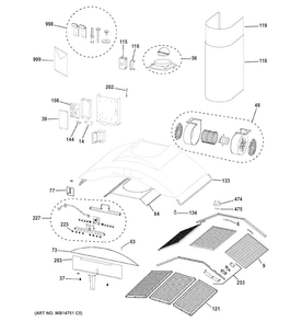 Hood Parts Diagram and Parts List for ZV750SP2SS  General Electric Range Hood