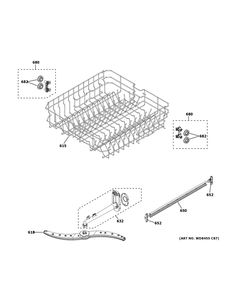 Upper Rack Assembly Diagram and Parts List for GDF450PGR0WW  General Electric Dishwasher