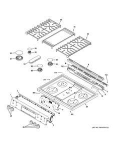 Control Panel And Cooktop Diagram and Parts List for GGS500PV1SS  General Electric Range