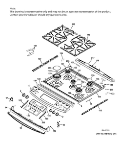 CONTROL PANEL & COOKTOP Diagram and Parts List for JCGS750SEF5SS  General Electric Range