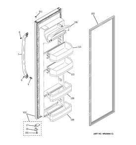 FRESH FOOD DOOR Diagram and Parts List for GSH25JGDEBB  General Electric Refrigerator