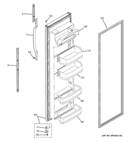 Fresh Food Door Diagram and Parts List for HSS22GFTCWW  Hotpoint Refrigerator