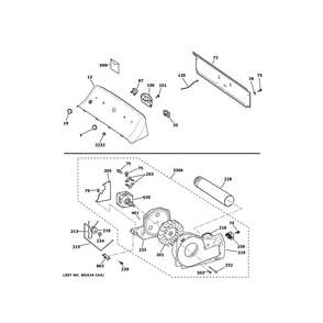 Backsplash, Blower And Motor Assembly Diagram and Parts List for HTX24EASK1WS  General Electric Dryer