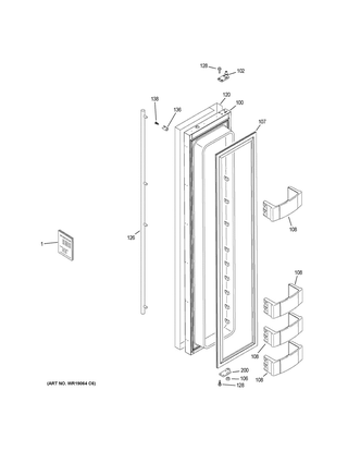 Freezer Door Diagram and Parts List for ZISS480NKCSS  General Electric Refrigerator