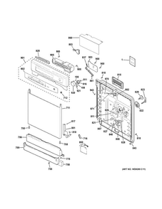 Escutcheon & Door Assembly Diagram and Parts List for GSD4000D50WW  General Electric Dishwasher
