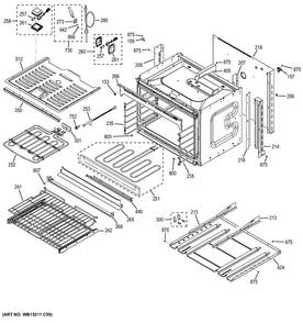 Lower Oven Diagram and Parts List for PT7550EH1ES  General Electric Wall Oven