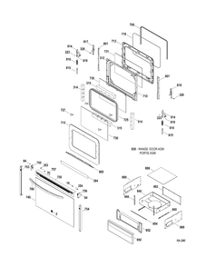 DOOR & DRAWER Diagram and Parts List for JCBP81DP1BB  General Electric Range