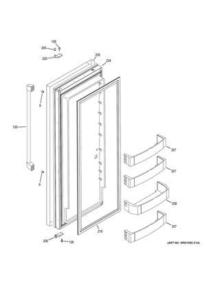 Fresh Food Door Diagram and Parts List for CSB48WSKCSS  General Electric Refrigerator