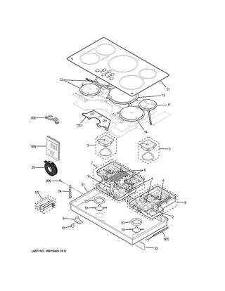 Control Panel & Cooktop Diagram and Parts List for PHP9036DJ4BB  General Electric Range