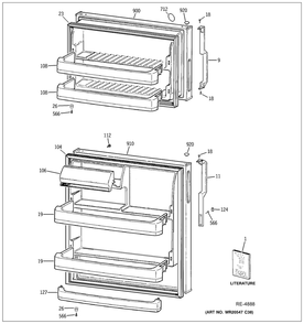 Doors Diagram and Parts List for GUAP240EM2WW  General Electric Refrigerator