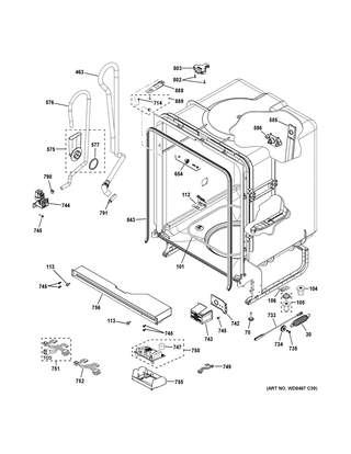 Body Parts Diagram and Parts List for GDT535PGM0BB  General Electric Dishwasher