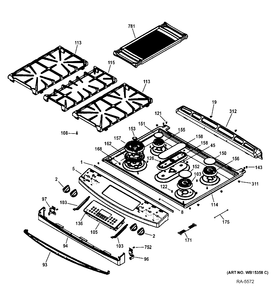 CONTROL PANEL & COOKTOP Diagram and Parts List for PCGS950SEF1SS  General Electric Range