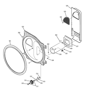 Rear Bulkhead, Rollers & Air Duct Diagram and Parts List for DDSS475GA1WW  General Electric Dryer