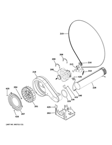 Blower And Motor Diagram and Parts List for GFV55ESSN1WW  General Electric Dryer