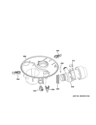 Sump & Motor Mechanism Diagram and Parts List for GDF645SGN0BB  General Electric Dishwasher