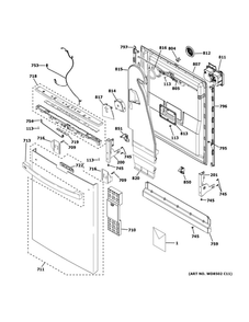 Escutcheon And Door Assembly 1 Diagram and Parts List for PDT775SBN5TS  General Electric Dishwasher