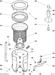 TUB, BASKET & AGITATOR Diagram and Parts List for ZCCB1030V1WC  General Electric Washer