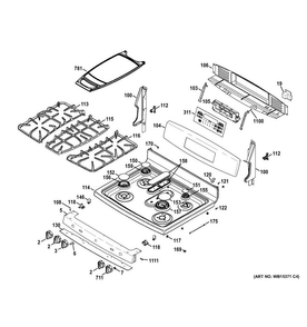 Control Panel & Cooktop Diagram and Parts List for JGB870SEF1SS  General Electric Range