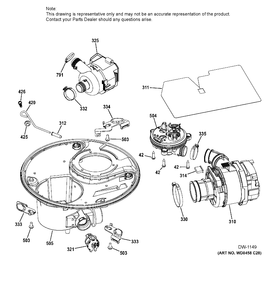 SUMP & MOTOR MECHANISM Diagram and Parts List for ZDT975SSJ0SS  General Electric Dishwasher