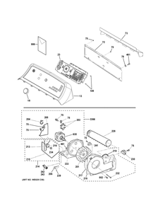 Backsplash, Blower And Motor Assembly Diagram and Parts List for GTD58EBSV0WS  General Electric Dryer