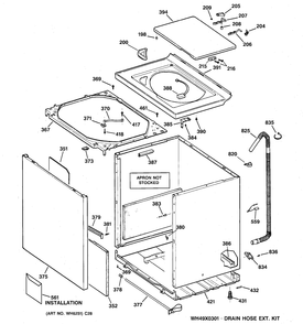 CABINET, COVER & FRONT PANEL Diagram and Parts List for GWSE5200B3WW  General Electric Washer