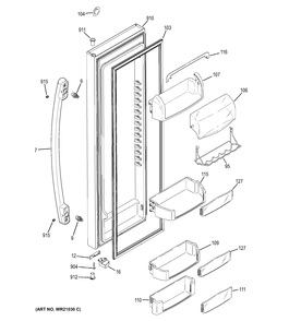 FRESH FOOD DOOR Diagram and Parts List for GZS23HSECFSS  General Electric Refrigerator
