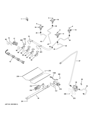 Gas & Burner Parts Diagram and Parts List for RGAS300DM1WW  General Electric Range