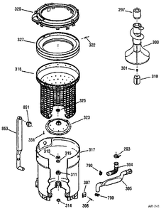 TUB, BASKET & AGITATOR Diagram and Parts List for 58241TBWW  General Electric Washer