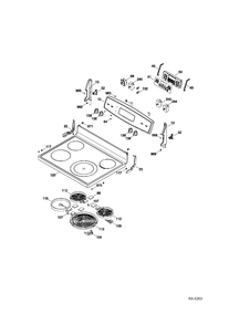 CONTROL PANEL & COOKTOP Diagram and Parts List for JCB730SF1SS  General Electric Range