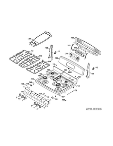 Control Panel & Cooktop Diagram and Parts List for JGB870SET2SS  General Electric Range