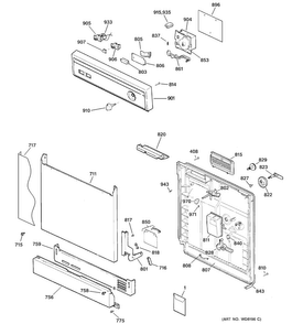 Escutcheon & Door Assembly Diagram and Parts List for GSM2100G20CC  General Electric Dishwasher